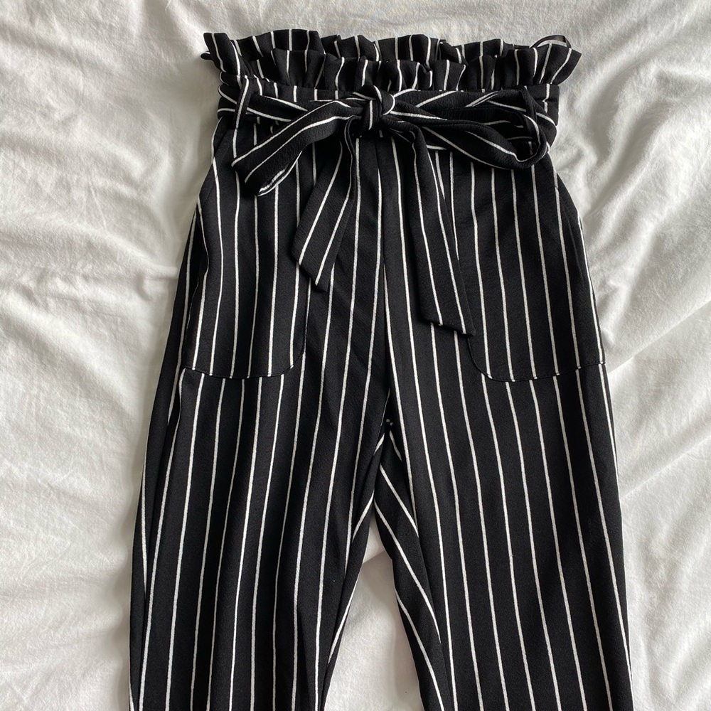 Shein Black & White Paper Bag Pants